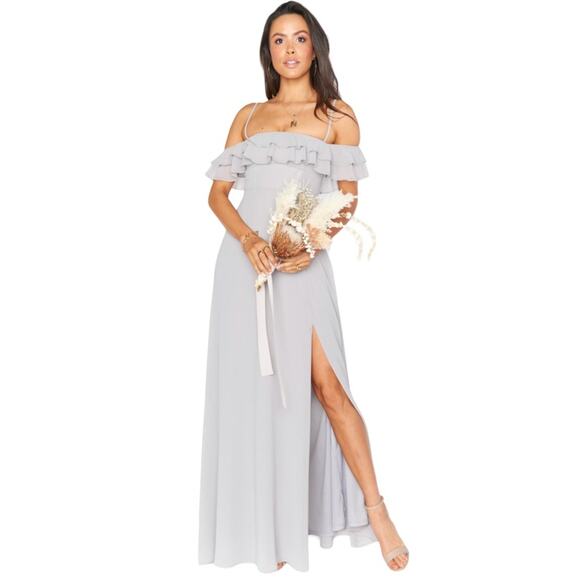 SHOW ME YOUR MUMU Emma Ruffle Maxi Dress in Dove Grey Chiffon - Picture 1 of 6